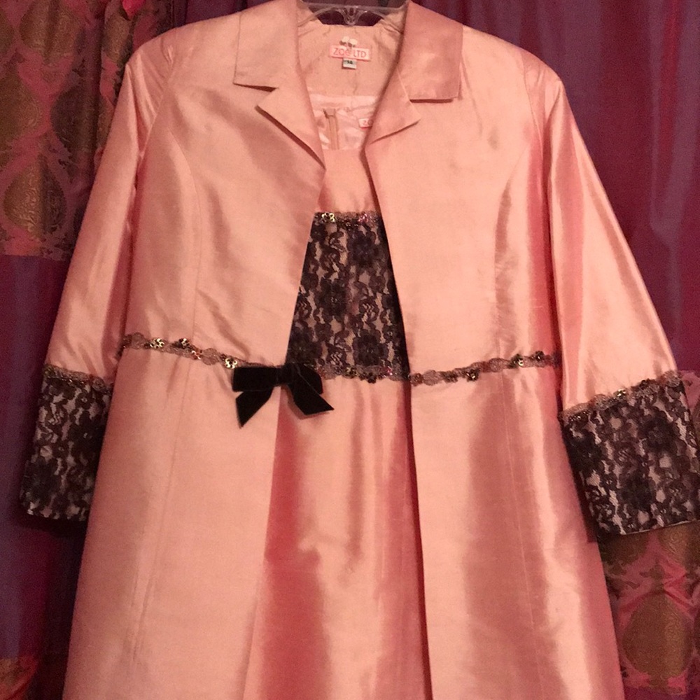 Girls party dress with matching overcoat